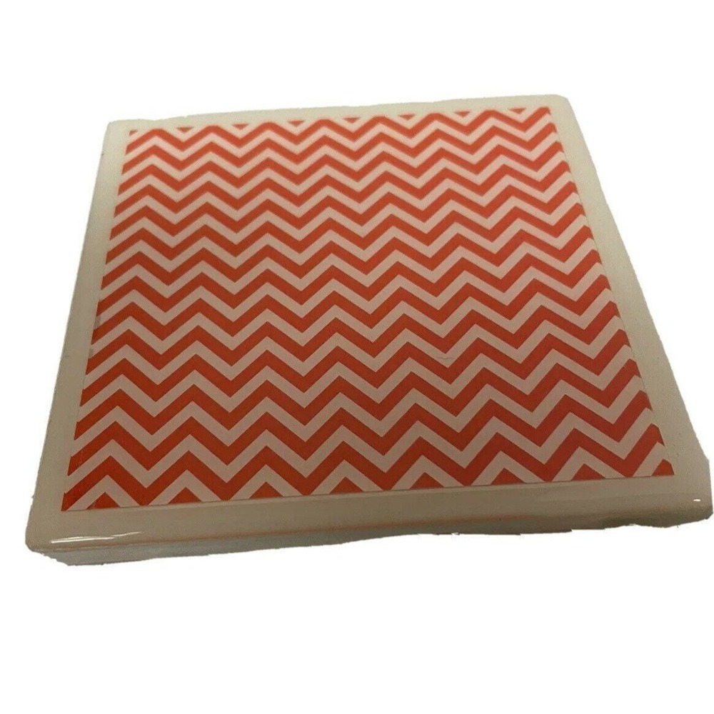 Unbranded Coaster Set Unisex OS Orange Chevron Polka Dot Quote Ceramic 4pc